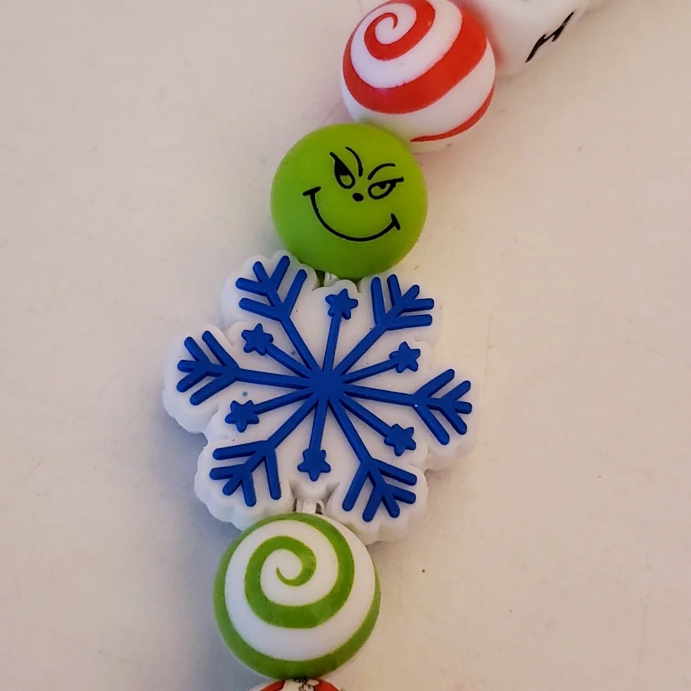 Handmade Long Glow in Dark Holiday Grinch Max Silicone Focal Bead Keychain